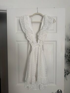 Lulu's White Eyelet Ruffle Mini Dress